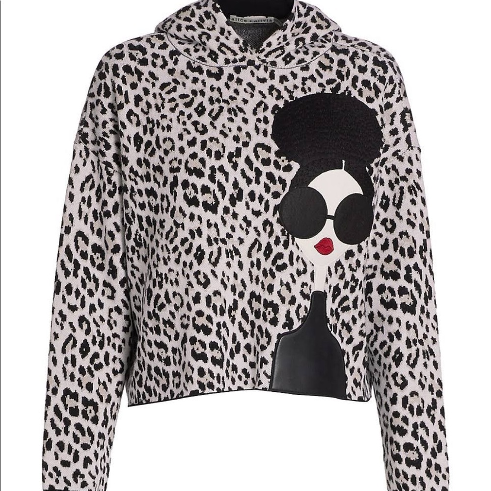 NWT Alice+Olivia Embellished Wool Hoodie S Leopard